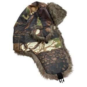 Mens Camouflage Trapper Flap Hat‎ with Faux Fur Hunting Winter